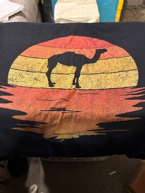 Port Authority Black Tee with Sunset Camel Graphic